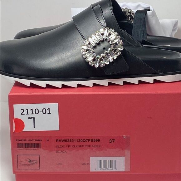 Roger Vivier Slidy Crystal-buckled Leather Backless Loafers size 37 - Picture 14 of 14